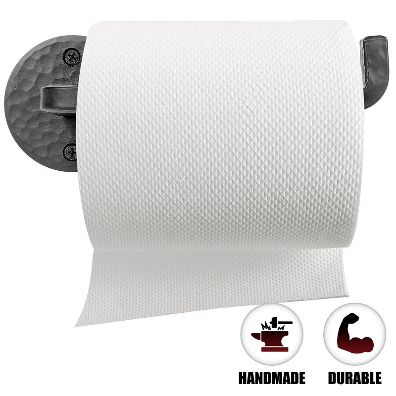 Stur-De Wrought Iron Toilet Paper Holder - Rustic Toilet Paper Holder Wall Mount Tissue Holder for Bathroom, Toilet Paper Roll Holder for Farmhouse Style Home & Vintage House - Black, 6.5 x 2.5 Inches - Image 5